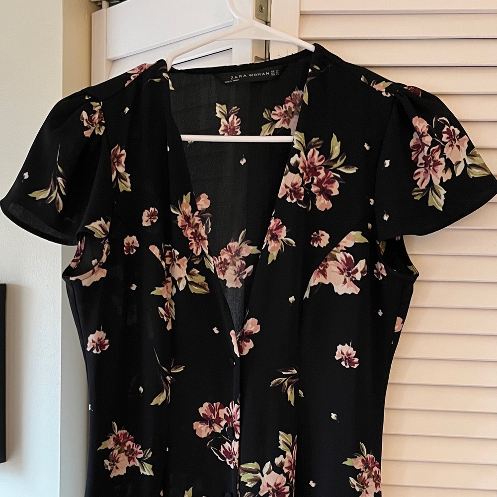 Zara Black Floral Button Through Dress